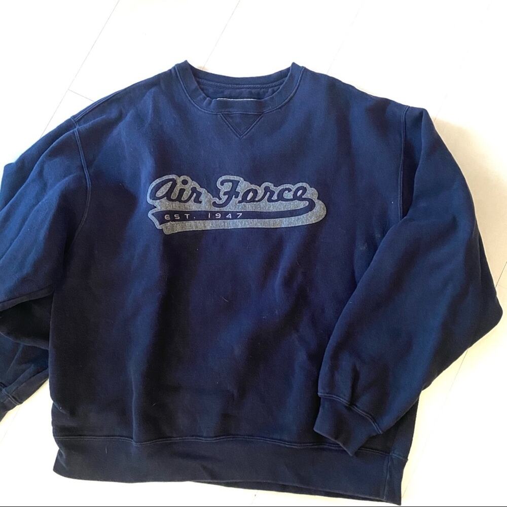 Air Force Vintage Big Cotton Navy Logo Pullover Sweatshirt Top Large